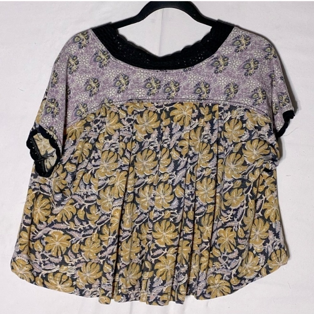 Free People Yellow Floral Leilani Crop With Crochet Lace Trim S - Picture 11 of 13